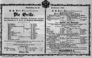Theaterzettel (Oper und Burgtheater in Wien) 18610228 Seite: 1