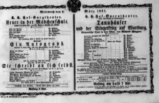 Theaterzettel (Oper und Burgtheater in Wien) 18610306 Seite: 1