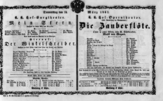 Theaterzettel (Oper und Burgtheater in Wien) 18610314 Seite: 1