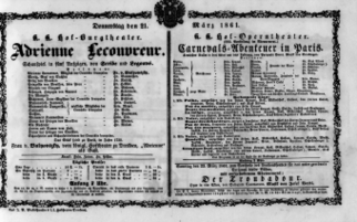 Theaterzettel (Oper und Burgtheater in Wien) 18610321 Seite: 1