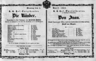 Theaterzettel (Oper und Burgtheater in Wien) 18610401 Seite: 1