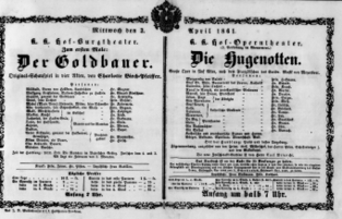 Theaterzettel (Oper und Burgtheater in Wien) 18610403 Seite: 1