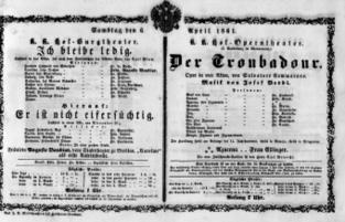 Theaterzettel (Oper und Burgtheater in Wien) 18610406 Seite: 1