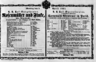 Theaterzettel (Oper und Burgtheater in Wien) 18610408 Seite: 1