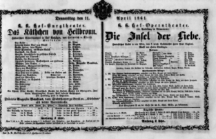 Theaterzettel (Oper und Burgtheater in Wien) 18610411 Seite: 1