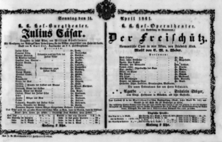 Theaterzettel (Oper und Burgtheater in Wien) 18610414 Seite: 1