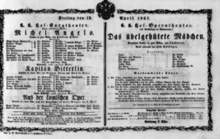 Theaterzettel (Oper und Burgtheater in Wien) 18610419 Seite: 1