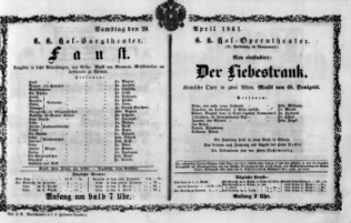 Theaterzettel (Oper und Burgtheater in Wien) 18610420 Seite: 1