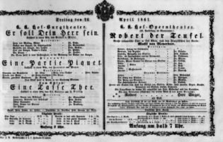 Theaterzettel (Oper und Burgtheater in Wien) 18610426 Seite: 1