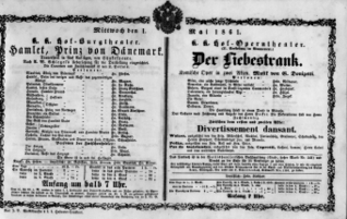 Theaterzettel (Oper und Burgtheater in Wien) 18610501 Seite: 1