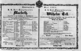 Theaterzettel (Oper und Burgtheater in Wien) 18610505 Seite: 1