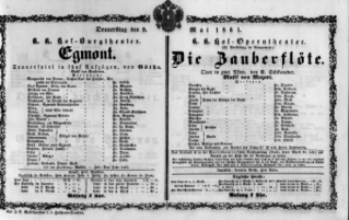 Theaterzettel (Oper und Burgtheater in Wien) 18610509 Seite: 1