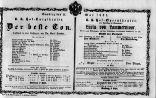 Theaterzettel (Oper und Burgtheater in Wien) 18610511 Seite: 1