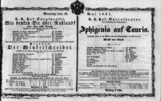 Theaterzettel (Oper und Burgtheater in Wien) 18610513 Seite: 1