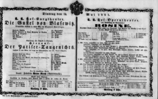 Theaterzettel (Oper und Burgtheater in Wien) 18610514 Seite: 1