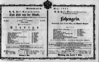 Theaterzettel (Oper und Burgtheater in Wien) 18610515 Seite: 1