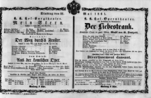 Theaterzettel (Oper und Burgtheater in Wien) 18610521 Seite: 1