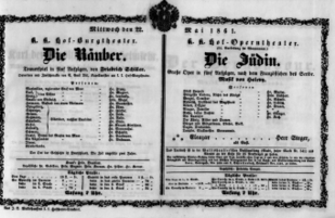 Theaterzettel (Oper und Burgtheater in Wien) 18610522 Seite: 1