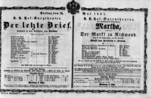 Theaterzettel (Oper und Burgtheater in Wien) 18610524 Seite: 1