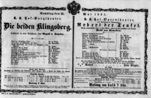 Theaterzettel (Oper und Burgtheater in Wien) 18610525 Seite: 1