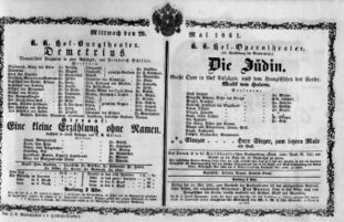 Theaterzettel (Oper und Burgtheater in Wien) 18610529 Seite: 1