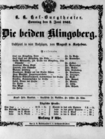 Theaterzettel (Oper und Burgtheater in Wien) 18610602 Seite: 1