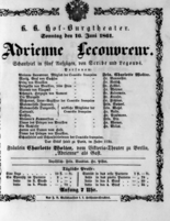 Theaterzettel (Oper und Burgtheater in Wien) 18610616 Seite: 1