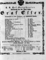 Theaterzettel (Oper und Burgtheater in Wien) 18610619 Seite: 1