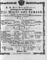 Theaterzettel (Oper und Burgtheater in Wien) 18610620 Seite: 1
