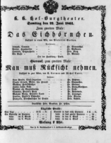 Theaterzettel (Oper und Burgtheater in Wien) 18610622 Seite: 1