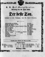 Theaterzettel (Oper und Burgtheater in Wien) 18610623 Seite: 1