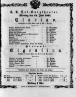Theaterzettel (Oper und Burgtheater in Wien) 18610624 Seite: 1