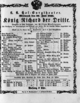 Theaterzettel (Oper und Burgtheater in Wien) 18610626 Seite: 1