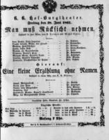 Theaterzettel (Oper und Burgtheater in Wien) 18610628 Seite: 1
