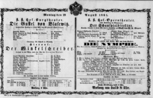 Theaterzettel (Oper und Burgtheater in Wien) 18610819 Seite: 1