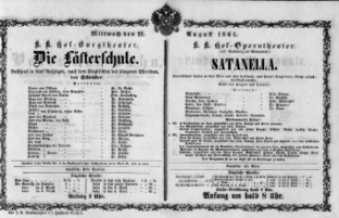 Theaterzettel (Oper und Burgtheater in Wien) 18610821 Seite: 1
