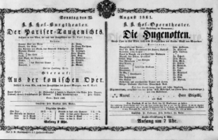 Theaterzettel (Oper und Burgtheater in Wien) 18610825 Seite: 1