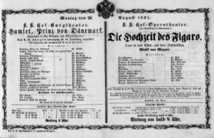 Theaterzettel (Oper und Burgtheater in Wien) 18610826 Seite: 1