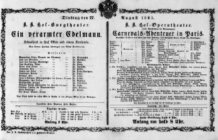 Theaterzettel (Oper und Burgtheater in Wien) 18610827 Seite: 1