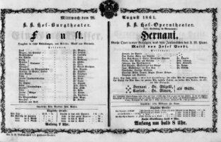 Theaterzettel (Oper und Burgtheater in Wien) 18610828 Seite: 1