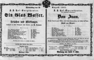 Theaterzettel (Oper und Burgtheater in Wien) 18610829 Seite: 1