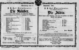 Theaterzettel (Oper und Burgtheater in Wien) 18610901 Seite: 1
