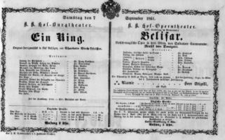 Theaterzettel (Oper und Burgtheater in Wien) 18610907 Seite: 1