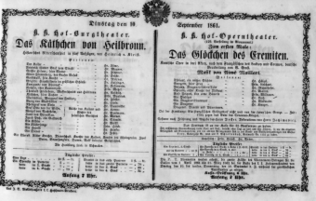 Theaterzettel (Oper und Burgtheater in Wien) 18610910 Seite: 1