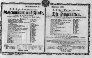 Theaterzettel (Oper und Burgtheater in Wien) 18610911 Seite: 1