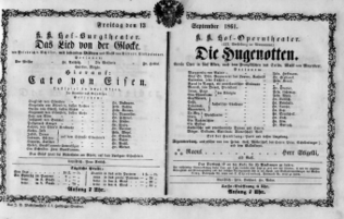 Theaterzettel (Oper und Burgtheater in Wien) 18610913 Seite: 1