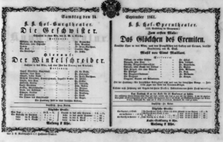 Theaterzettel (Oper und Burgtheater in Wien) 18610914 Seite: 1
