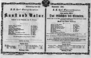 Theaterzettel (Oper und Burgtheater in Wien) 18610915 Seite: 1