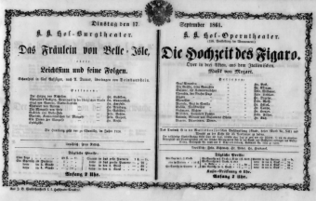Theaterzettel (Oper und Burgtheater in Wien) 18610917 Seite: 1