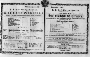 Theaterzettel (Oper und Burgtheater in Wien) 18610918 Seite: 1
